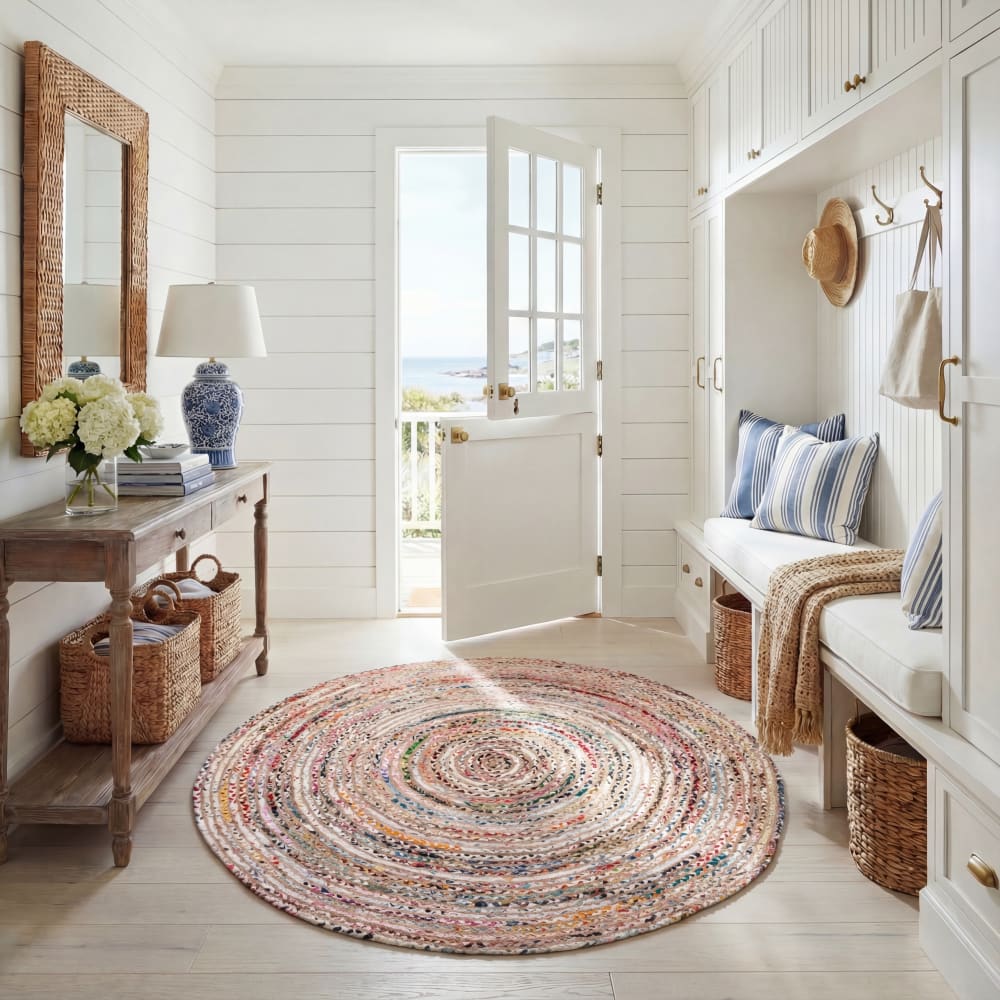 Tapis côtier en jute beige/multicolore, 122 cm — vue 3