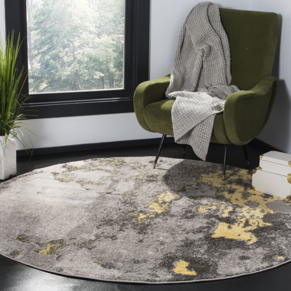 Tapis abstrait moderne en détresse en polypropylène gris/jaune, 122 cm