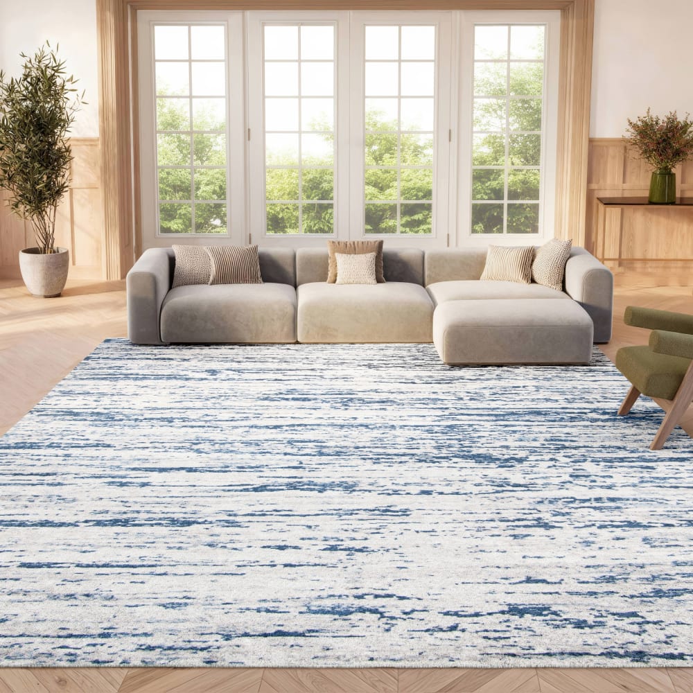 Tapis contemporain en polypropylène gris/bleu, 236 x 305 cm — vue 3