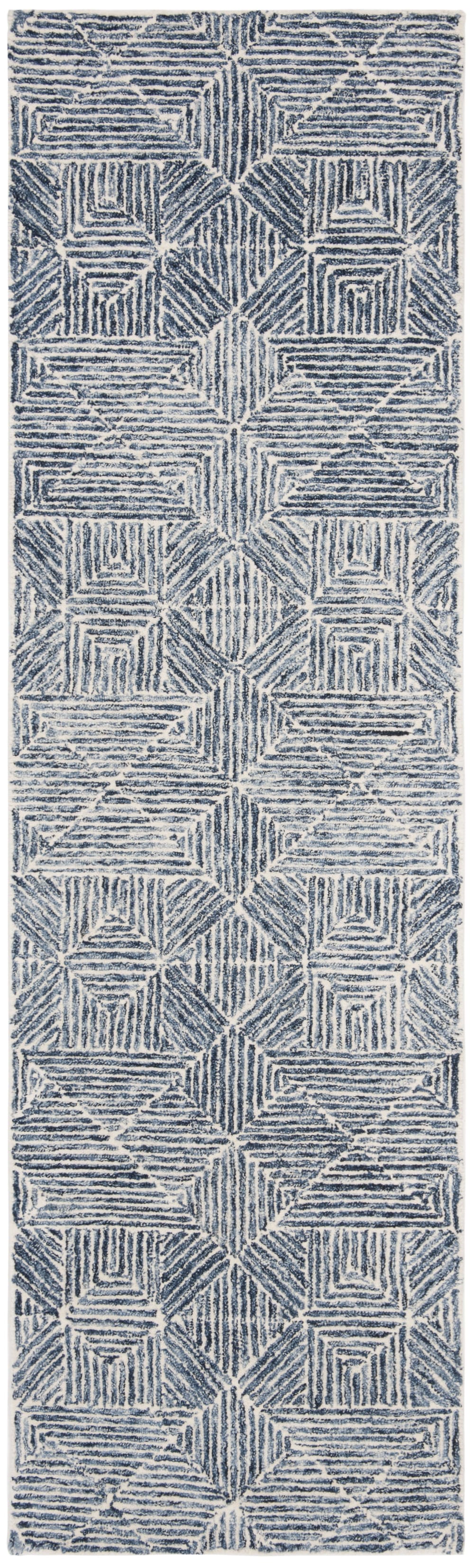 Tapis moderne en laine bleu/blanc, 69 x 122 cm