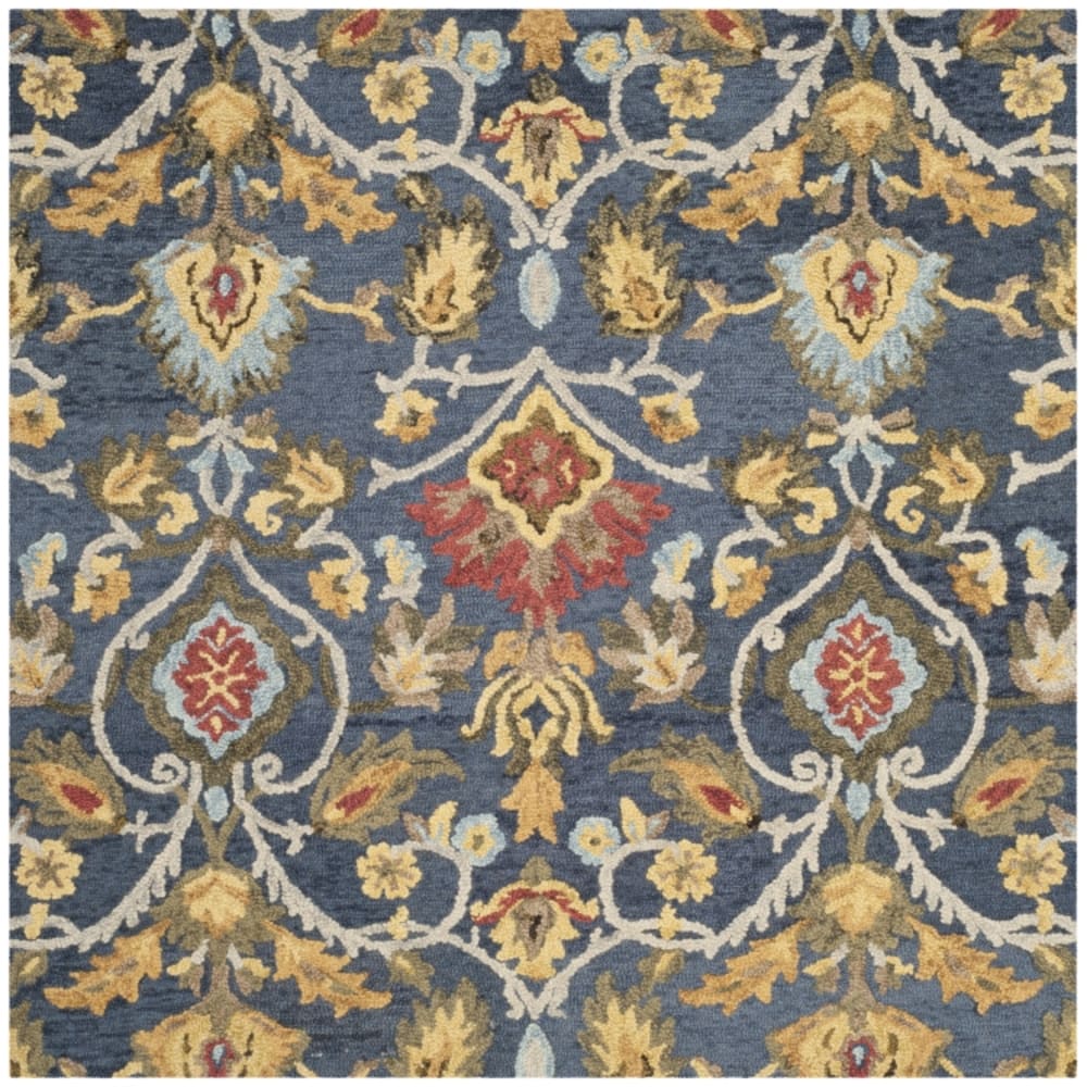 Tapis traditionnel en laine bleu/multicolore, 122 x 122 cm