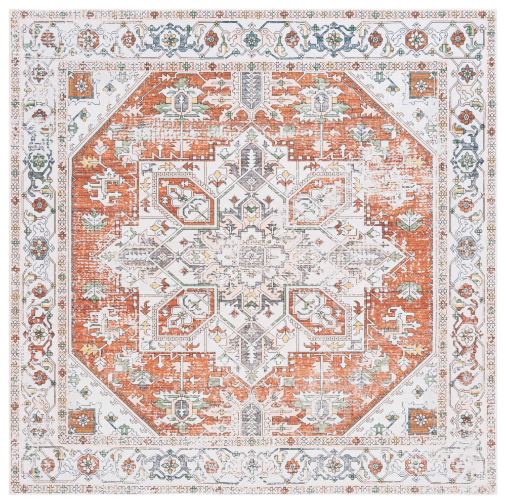 Tapis traditionnel en polyester blanc/orange, 183 x 183 cm