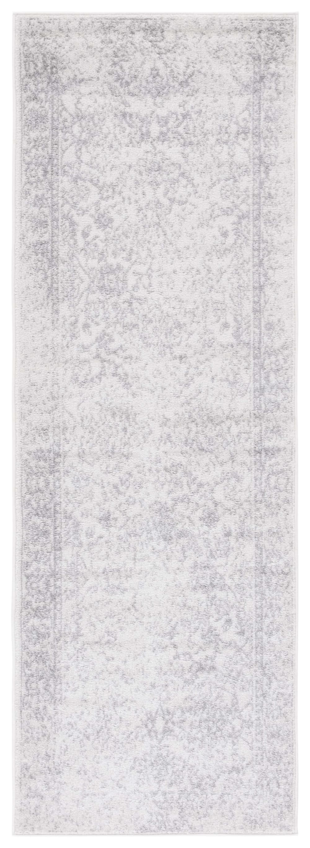 Tapis vintage patiné en polypropylène blanc/argent, 76 x 183 cm