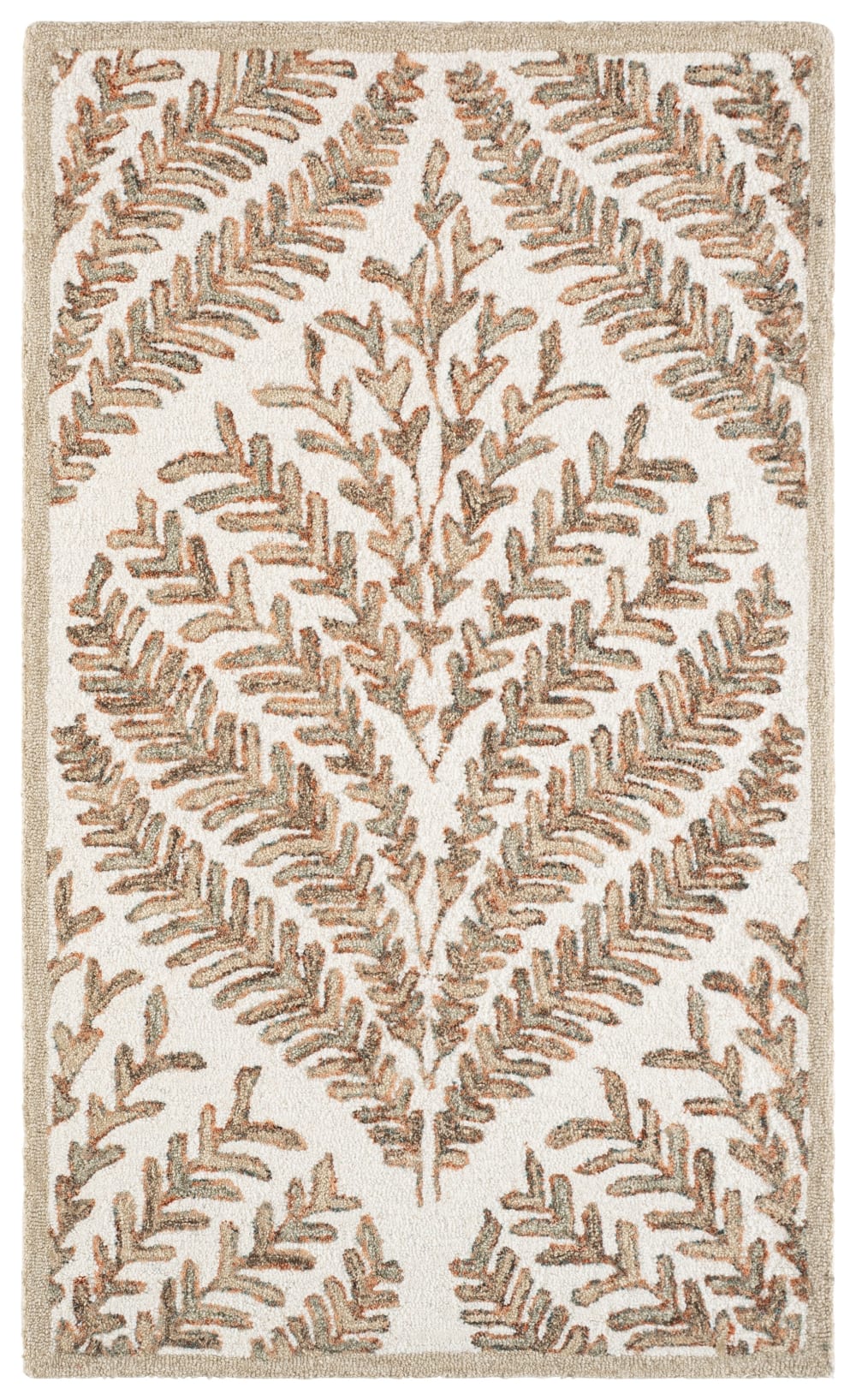 Tapis floral en laine blanc/brun, 91 x 152 cm