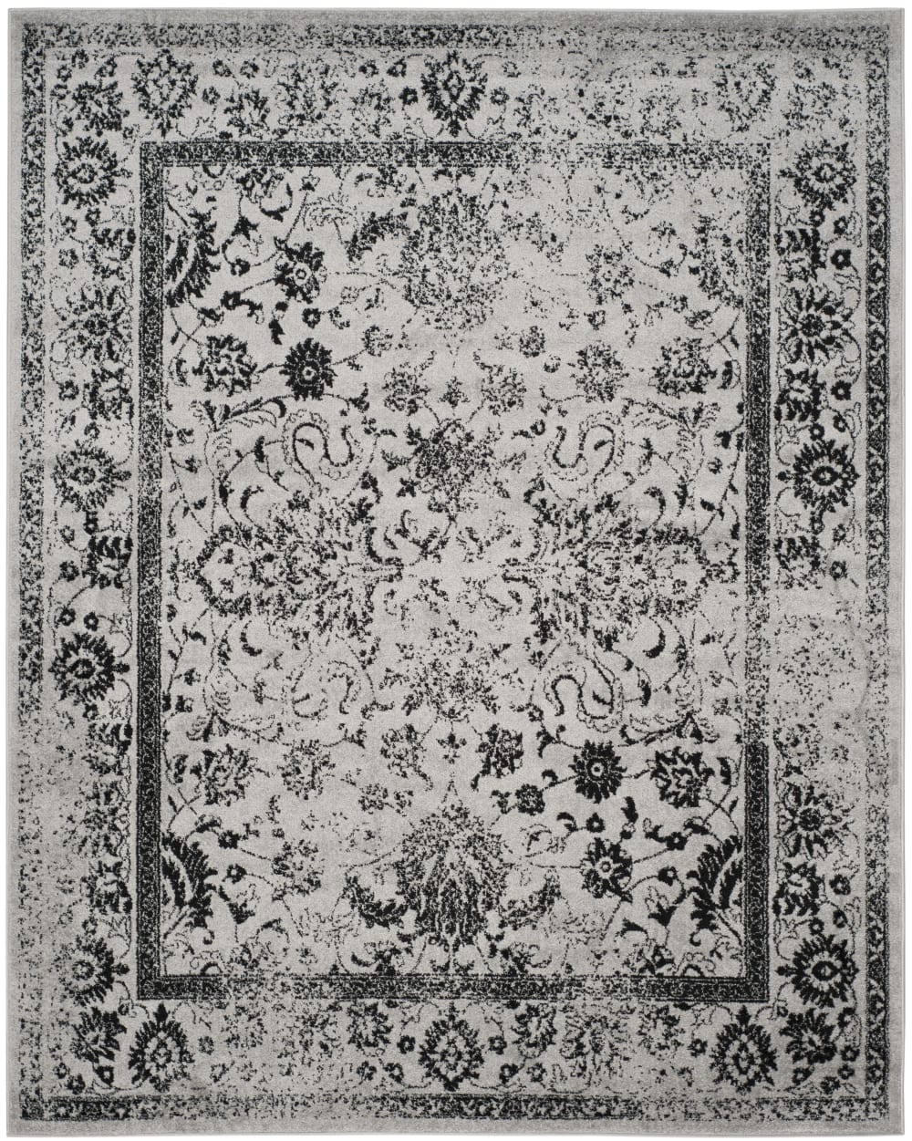 Tapis vintage patiné en polypropylène gris/noir, 235 x 305 cm