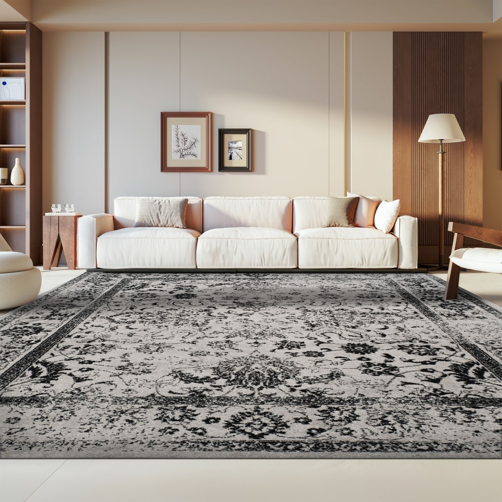 Tapis vintage patiné en polypropylène gris/noir, 235 x 305 cm — vue 4