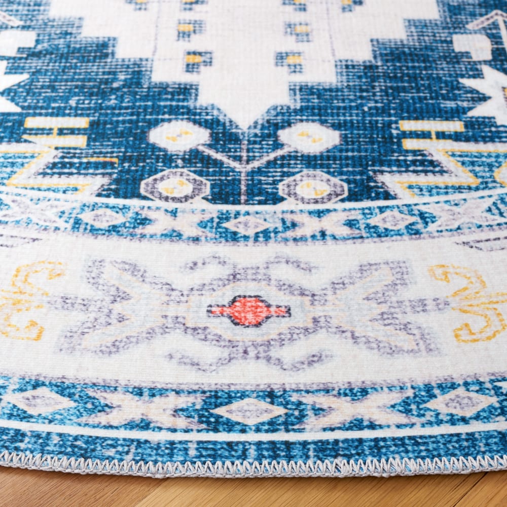 Tapis traditionnel en polyester bleu/blanc, 183 x 183 cm — vue 3