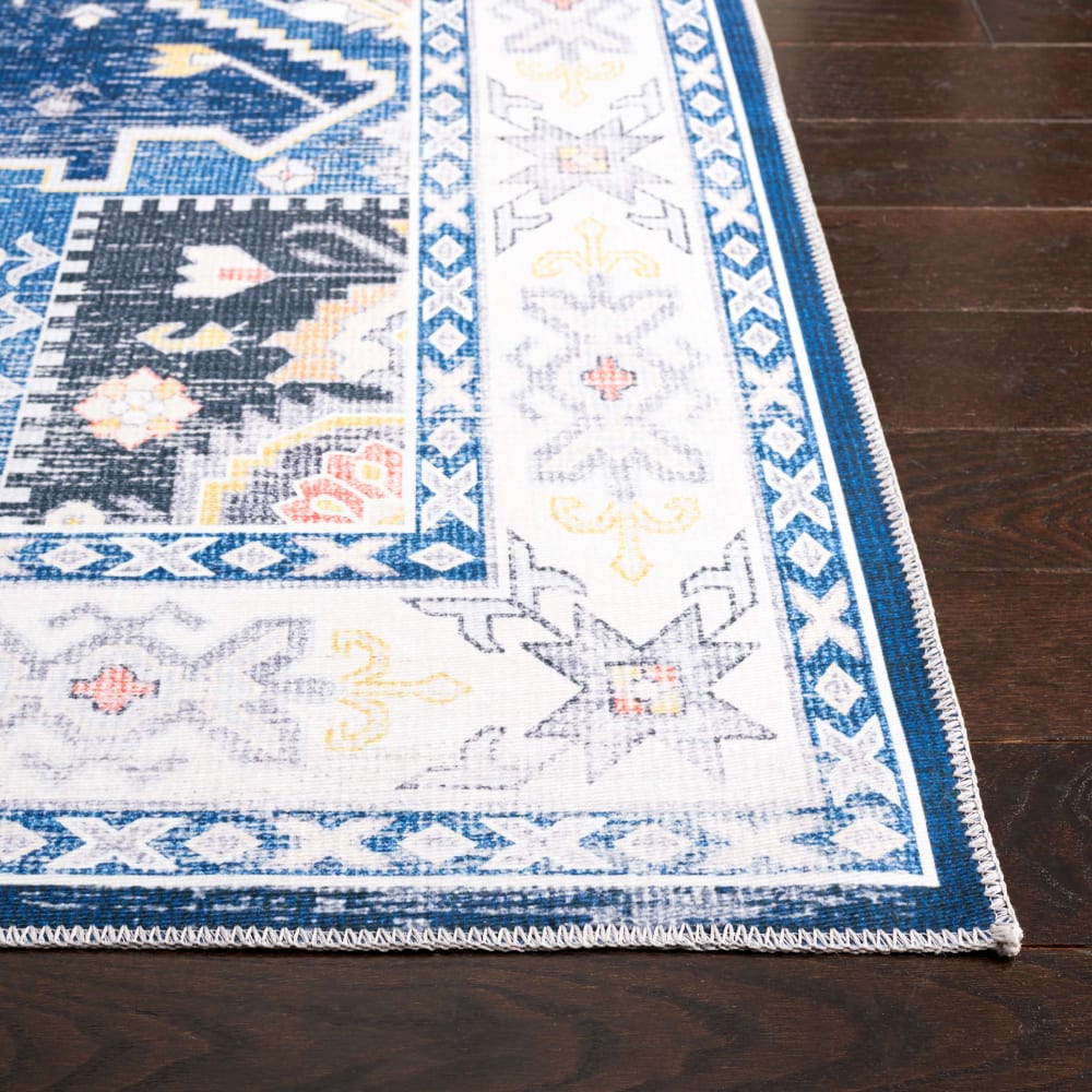 Tapis traditionnel en polyester bleu/blanc, 183 x 183 cm — vue 4