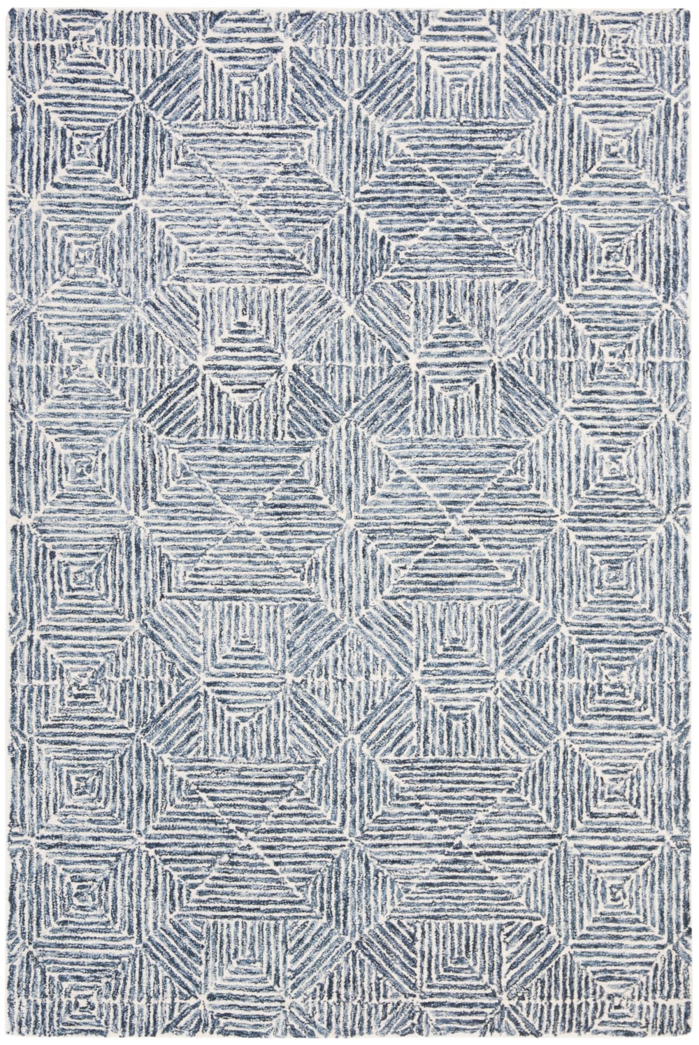 Tapis moderne en laine bleu/blanc, 91 x 152 cm