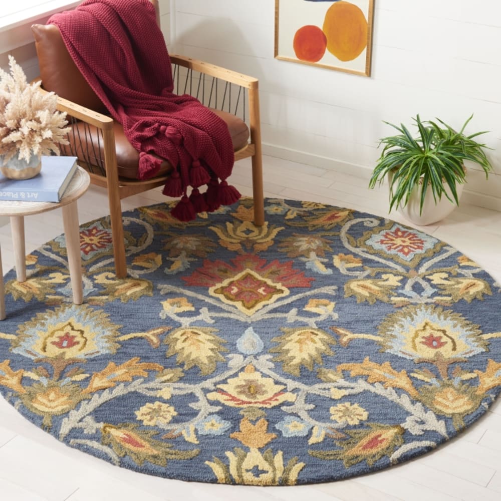 Tapis traditionnel en laine bleu/multicolore, 122 cm — vue 3