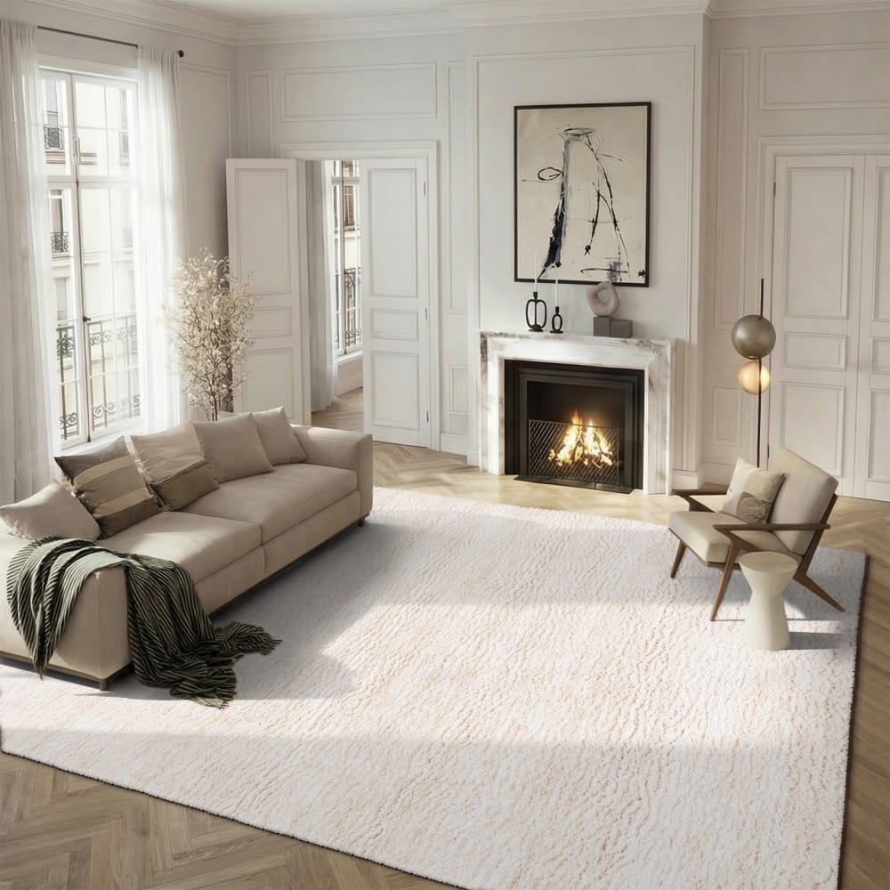Tapis en polyester blanc/beige, 135 x 196 cm — vue 3