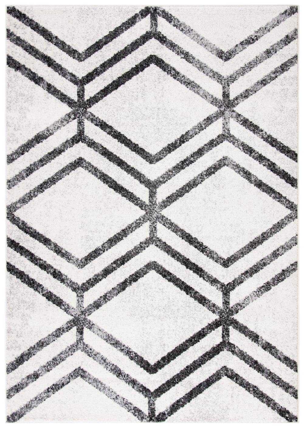 Tapis géométrique moderne en polypropylène blanc/gris, 183 x 274 cm
