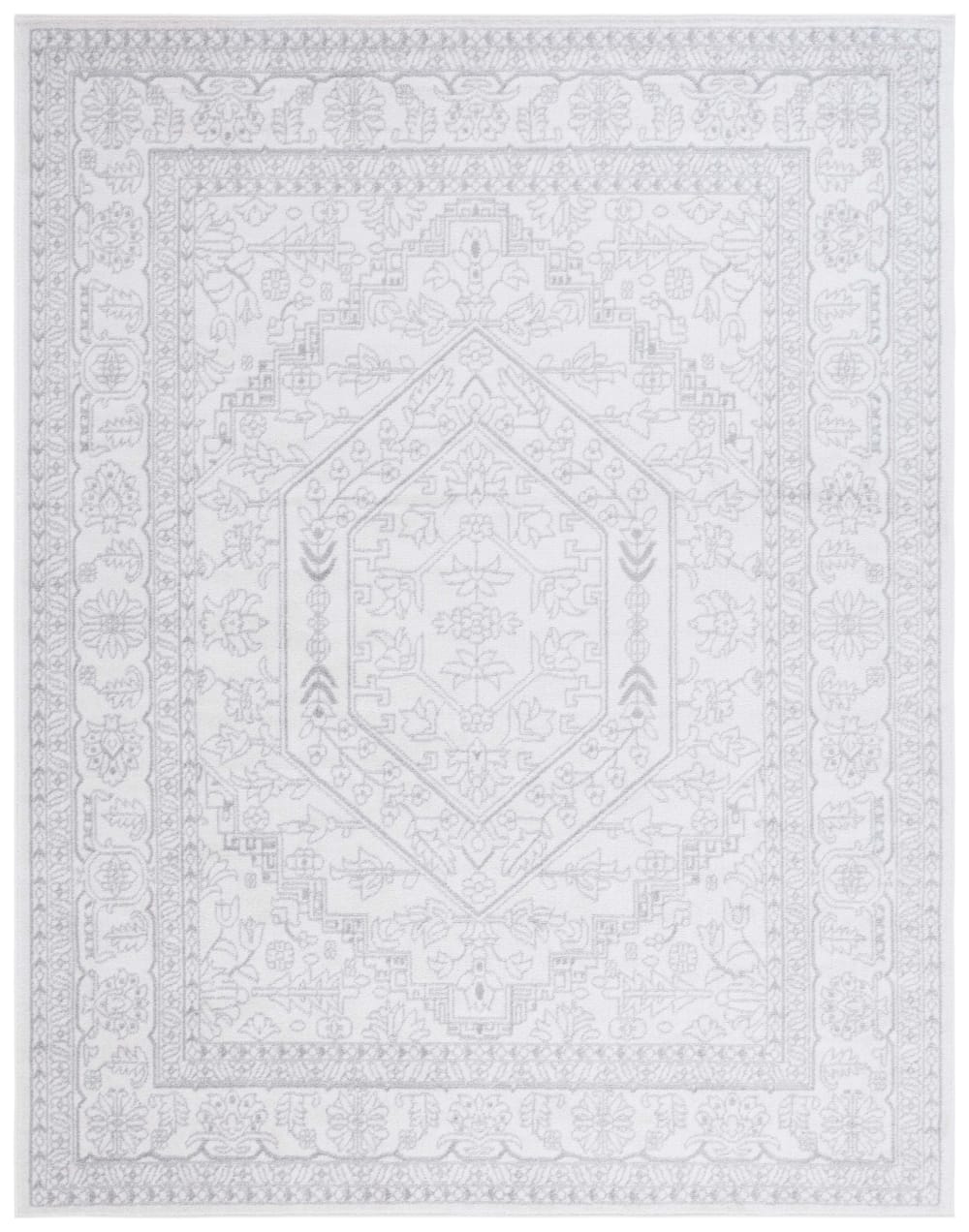Tapis médaillon en polypropylène blanc/argent, 235 x 305 cm