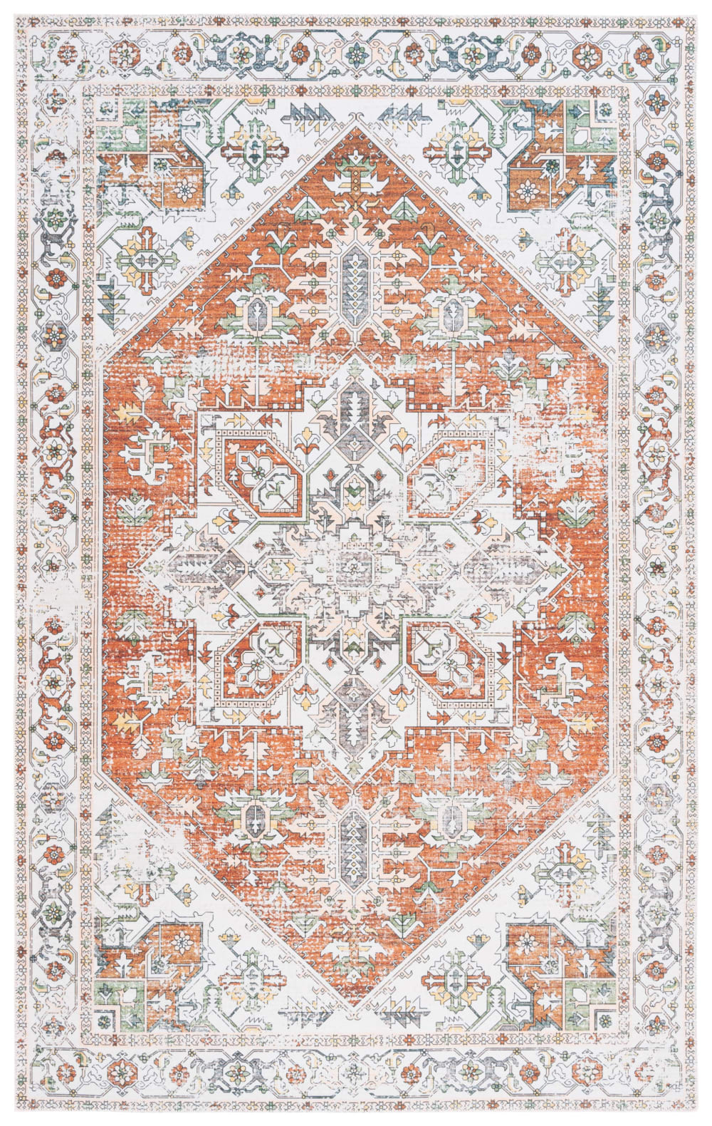 Tapis traditionnel en polyester blanc/orange, 122 x 183 cm