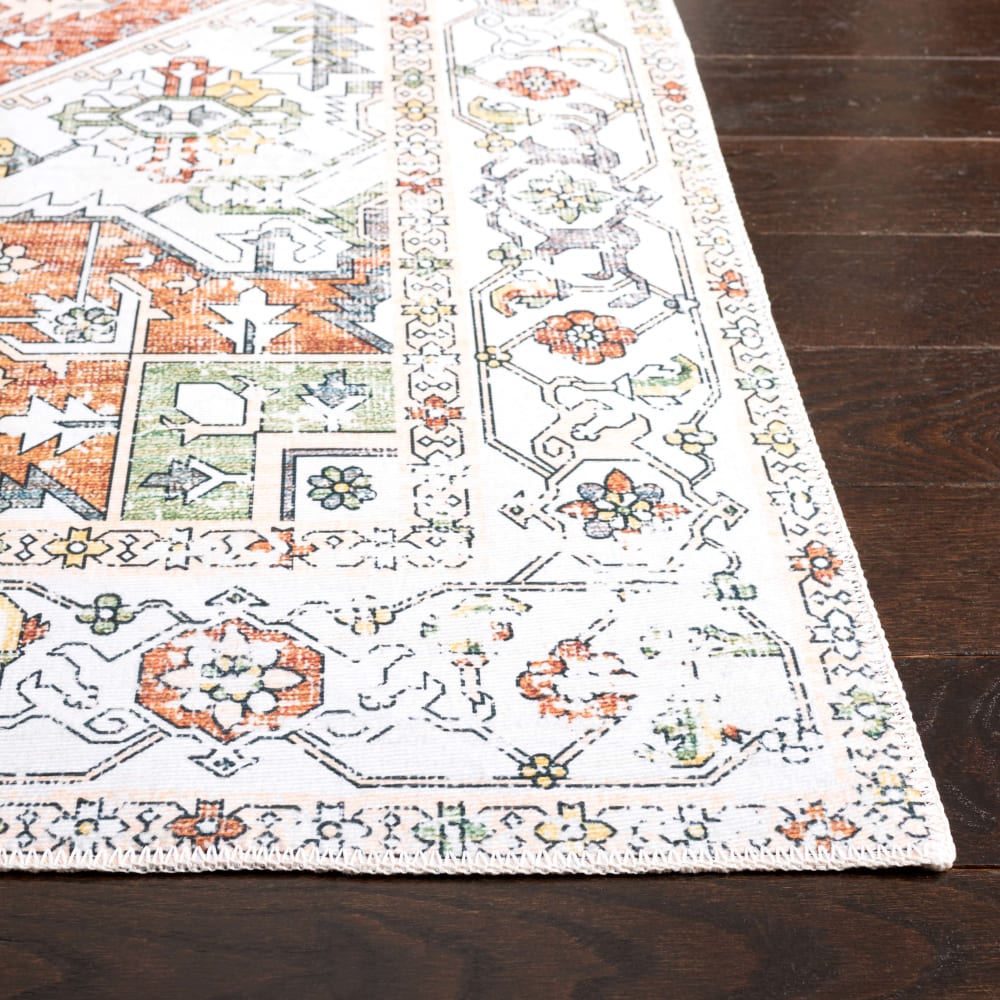 Tapis traditionnel en polyester blanc/orange, 122 x 183 cm — vue 4