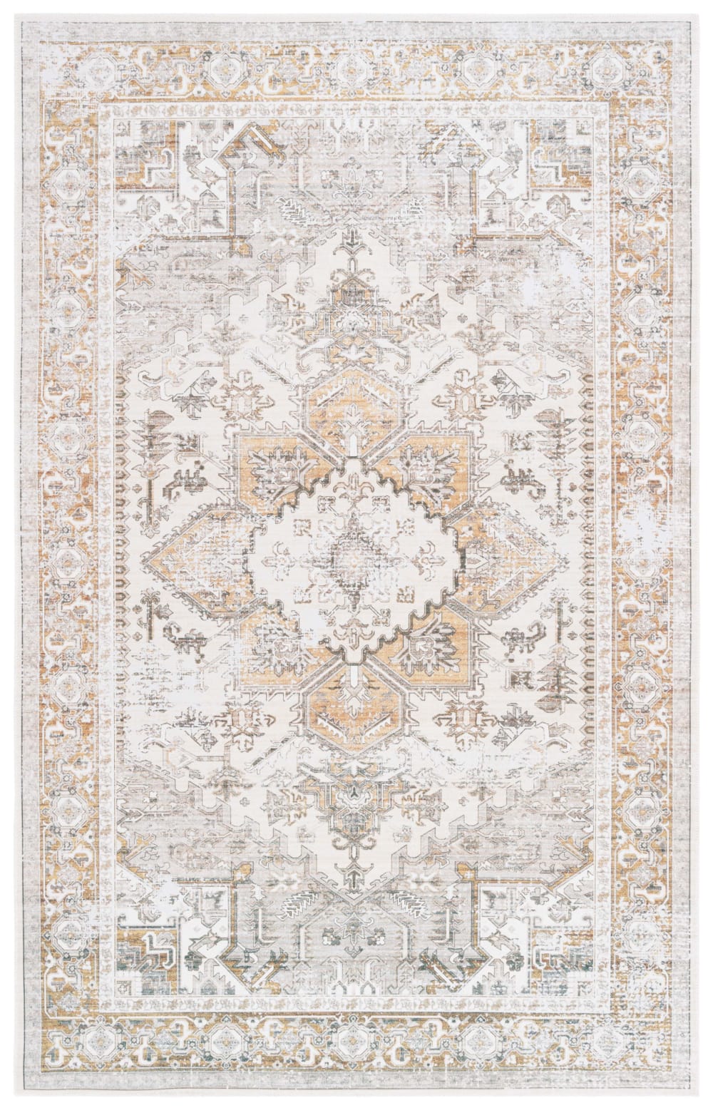 Tapis traditionnel en polyester beige/or, 152 x 244 cm