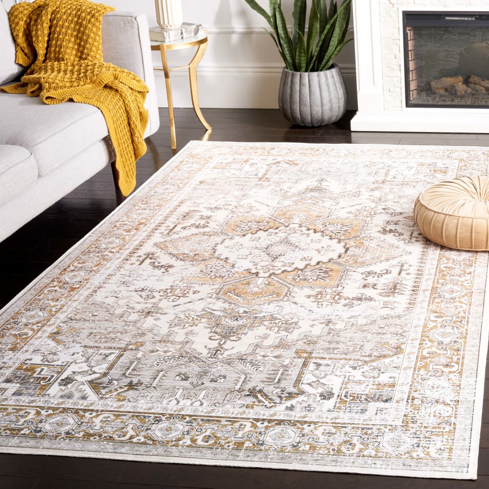 Tapis traditionnel en polyester beige/or, 152 x 244 cm — vue 3