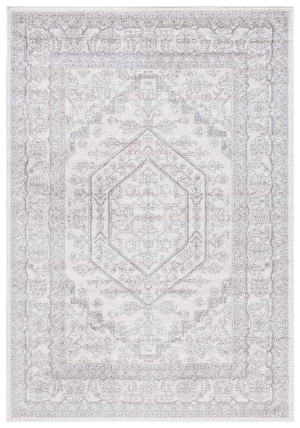 Tapis médaillon en polypropylène blanc/argent, 183 x 274 cm