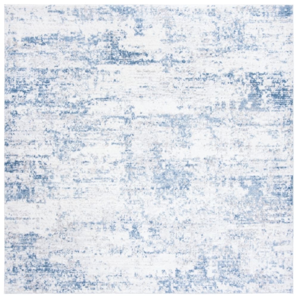 Tapis contemporain en polypropylène blanc/bleu, 91 x 91 cm