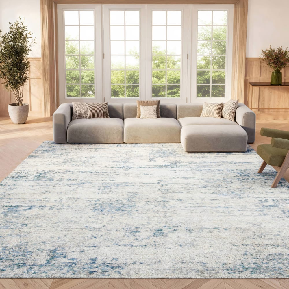 Tapis contemporain en polypropylène blanc/bleu, 91 x 91 cm — vue 3