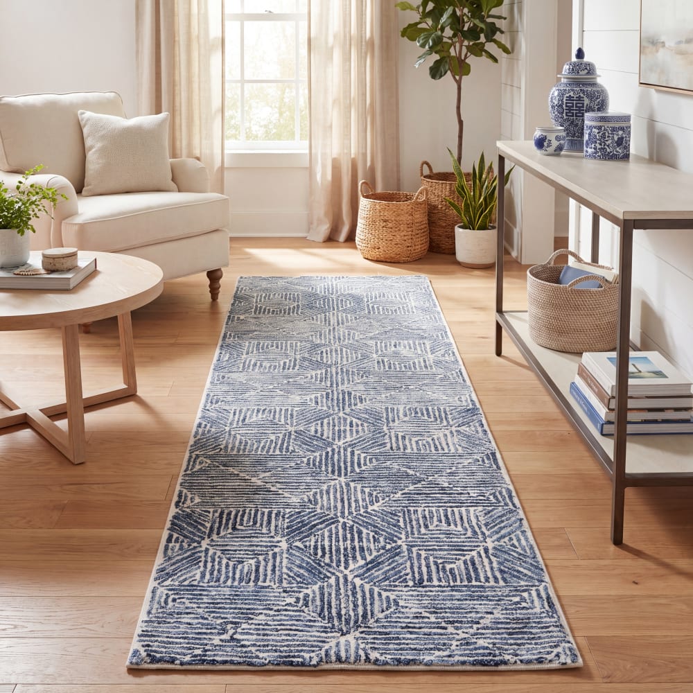 Tapis moderne en laine bleu/blanc, 69 x 183 cm — vue 3
