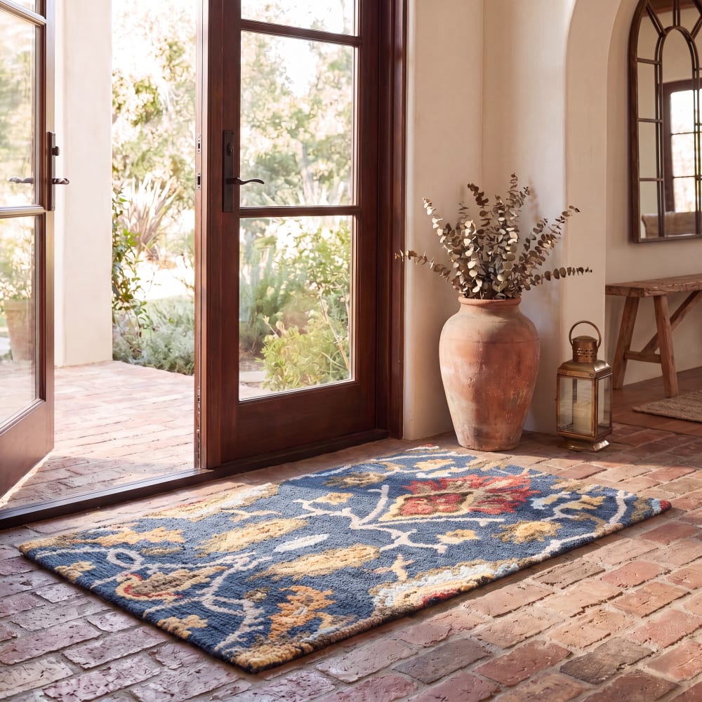 Tapis traditionnel en laine bleu/multicolore, 122 x 183 cm — vue 3