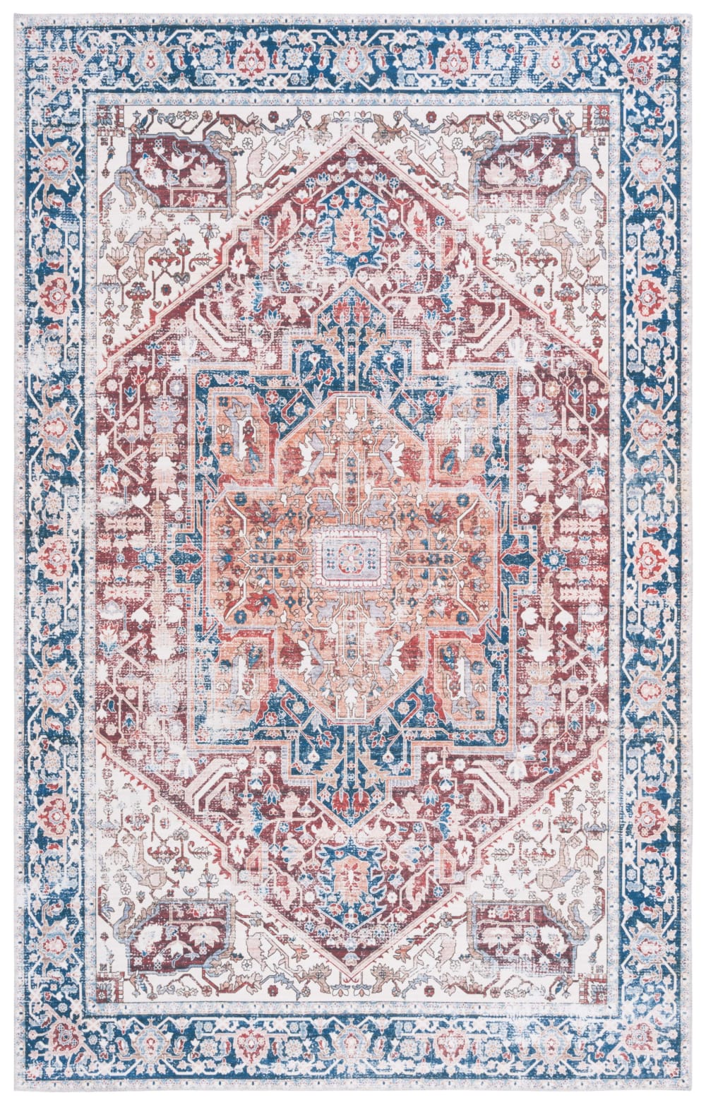 Tapis traditionnel en polyester rouge/bleu, 183 x 274 cm