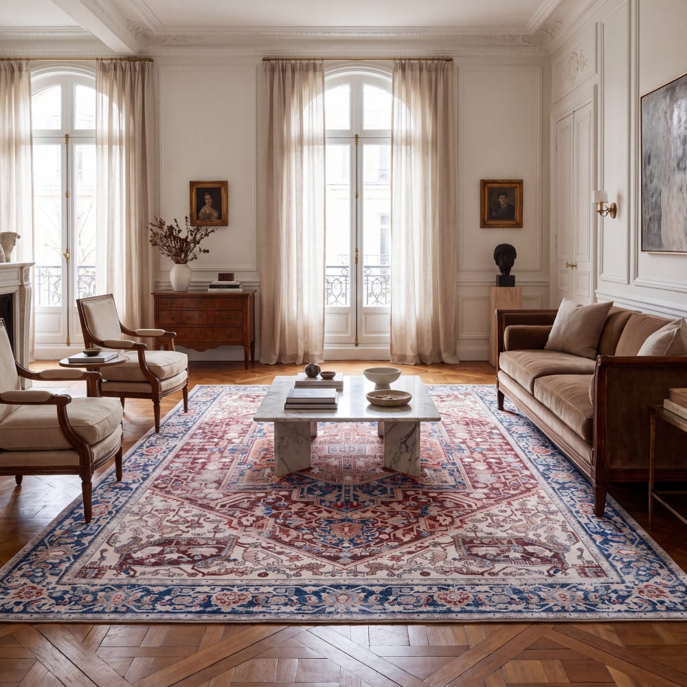 Tapis traditionnel en polyester rouge/bleu, 183 x 274 cm — vue 3