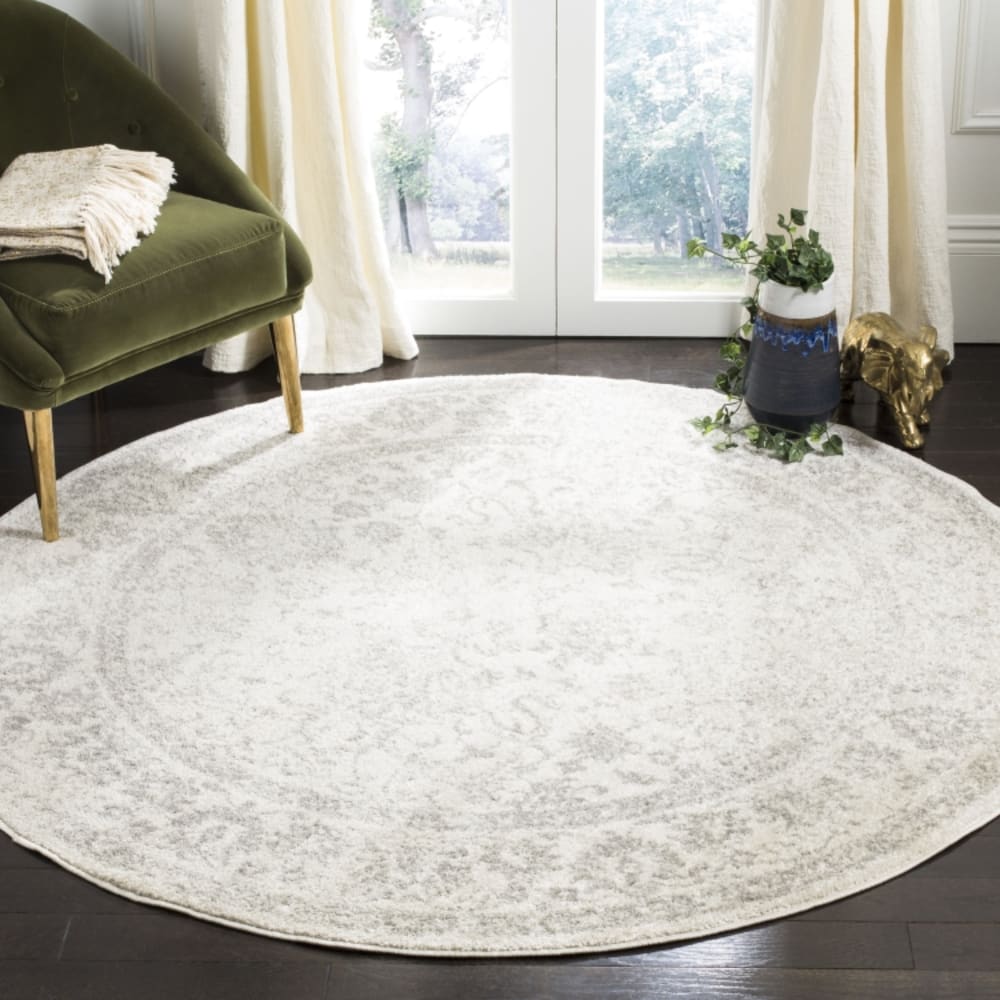 Tapis vintage patiné en polypropylène blanc/argent, 122 cm — vue 4