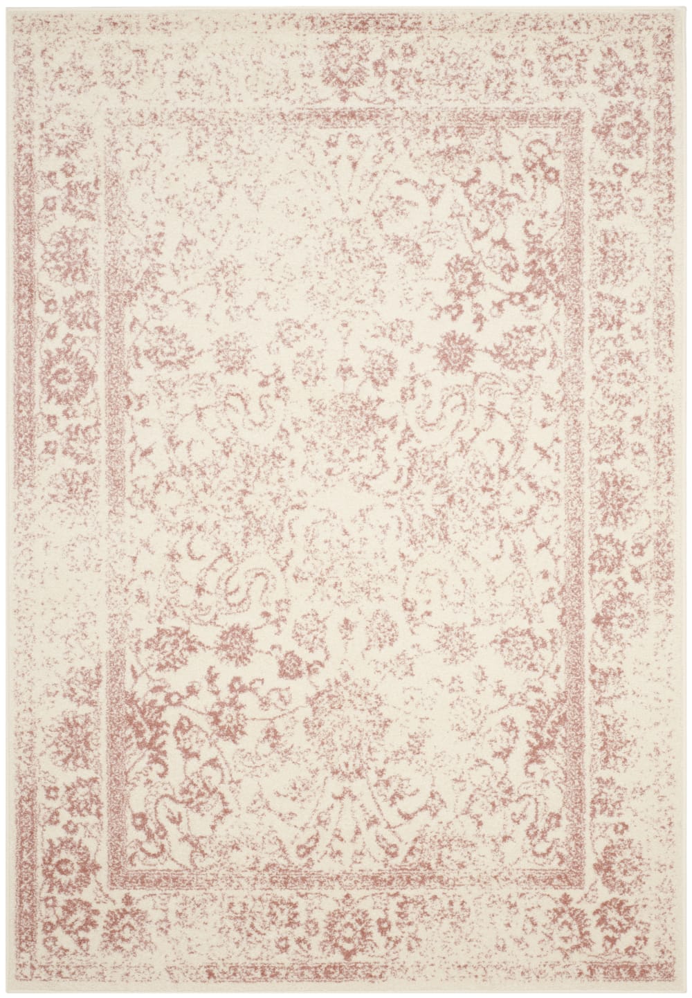 Tapis vintage patiné en polypropylène blanc/rose, 183 x 274 cm