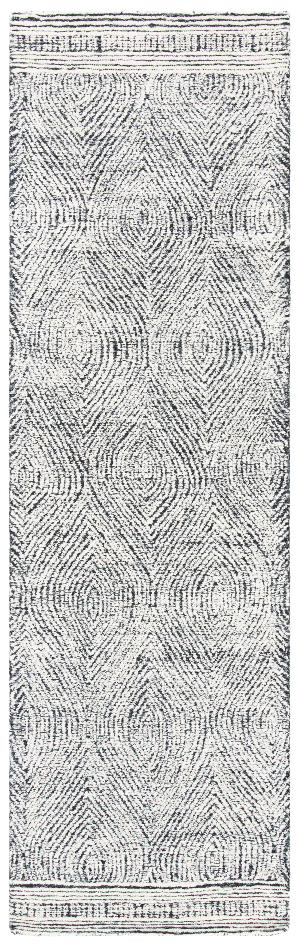 Tapis bohémien en laine blanc/gris, 69 x 183 cm