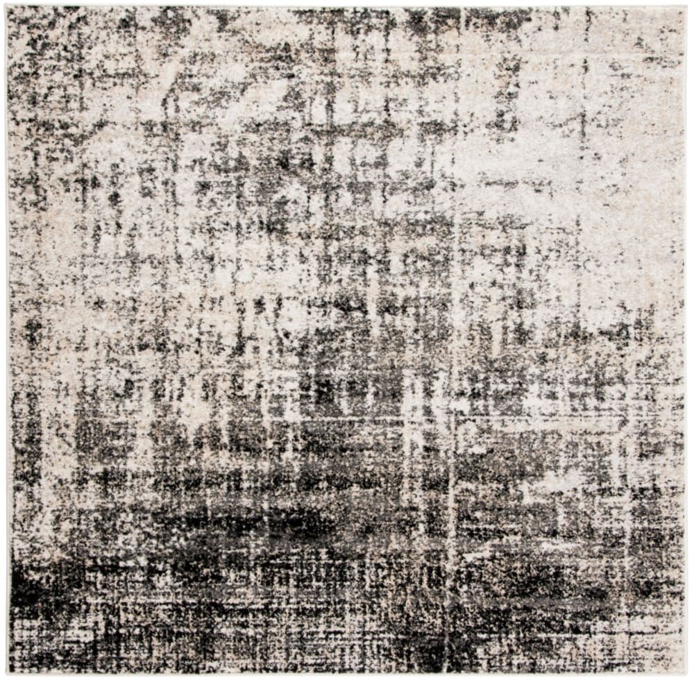 Tapis abstrait moderne en polypropylène argent/noir, 122 x 122 cm