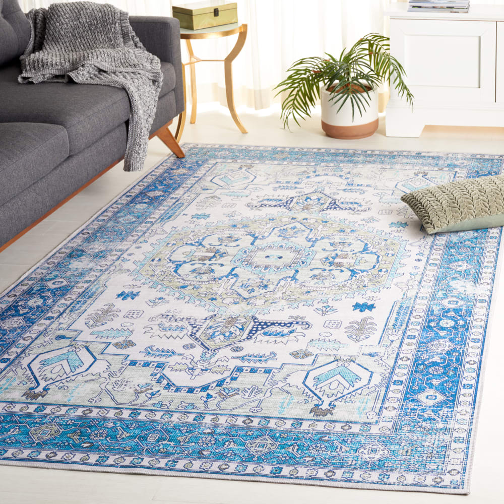 Tapis traditionnel en polyester beige/bleu, 122 x 183 cm — vue 3