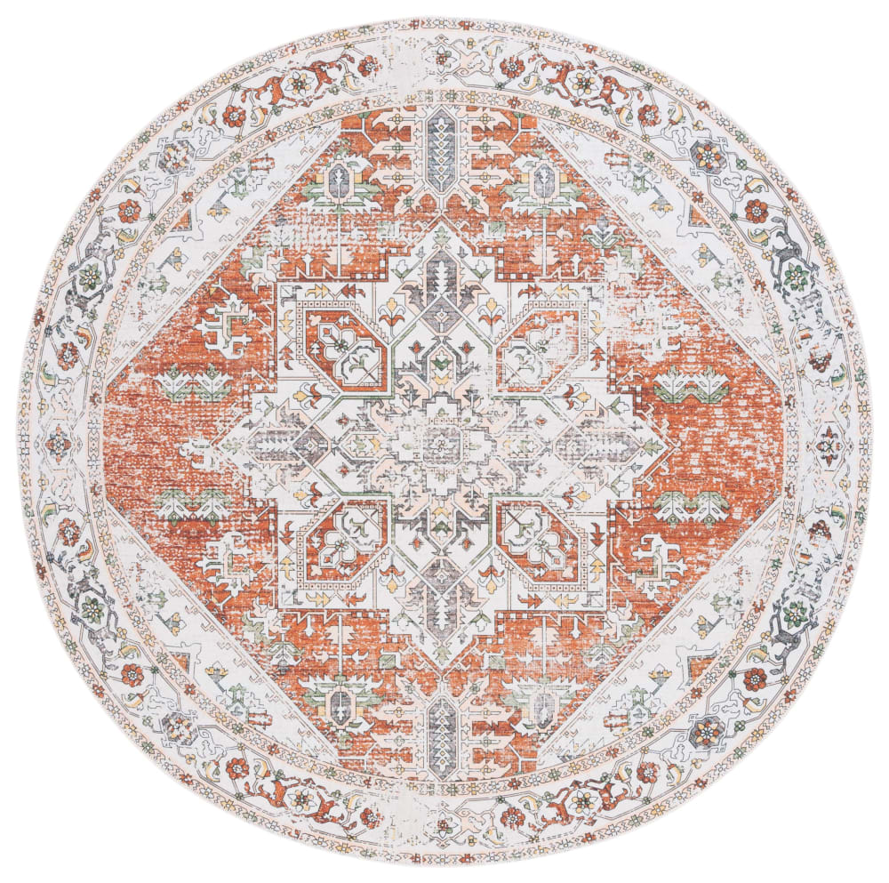 Tapis traditionnel en polyester blanc/orange, 183 cm