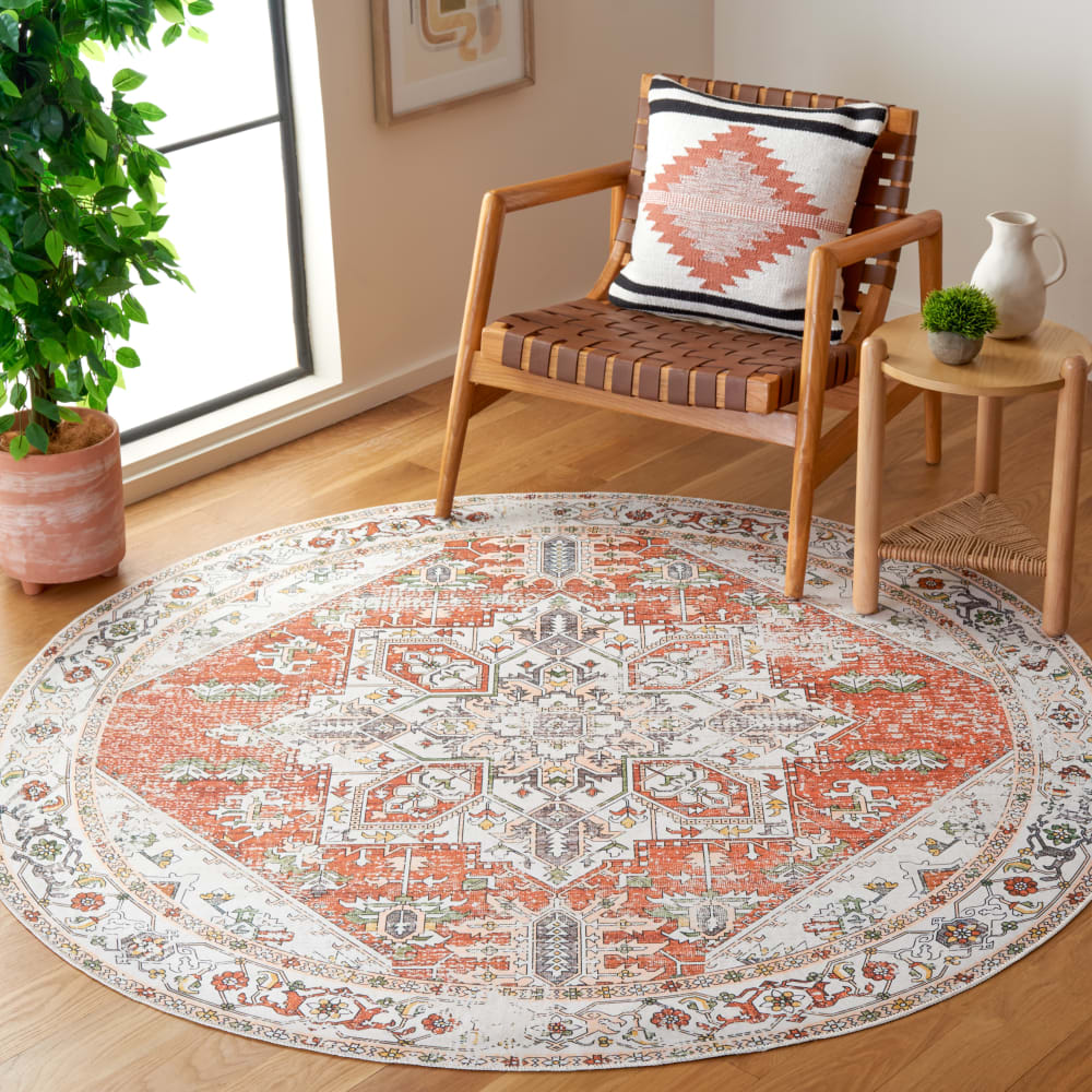 Tapis traditionnel en polyester blanc/orange, 183 cm — vue 3