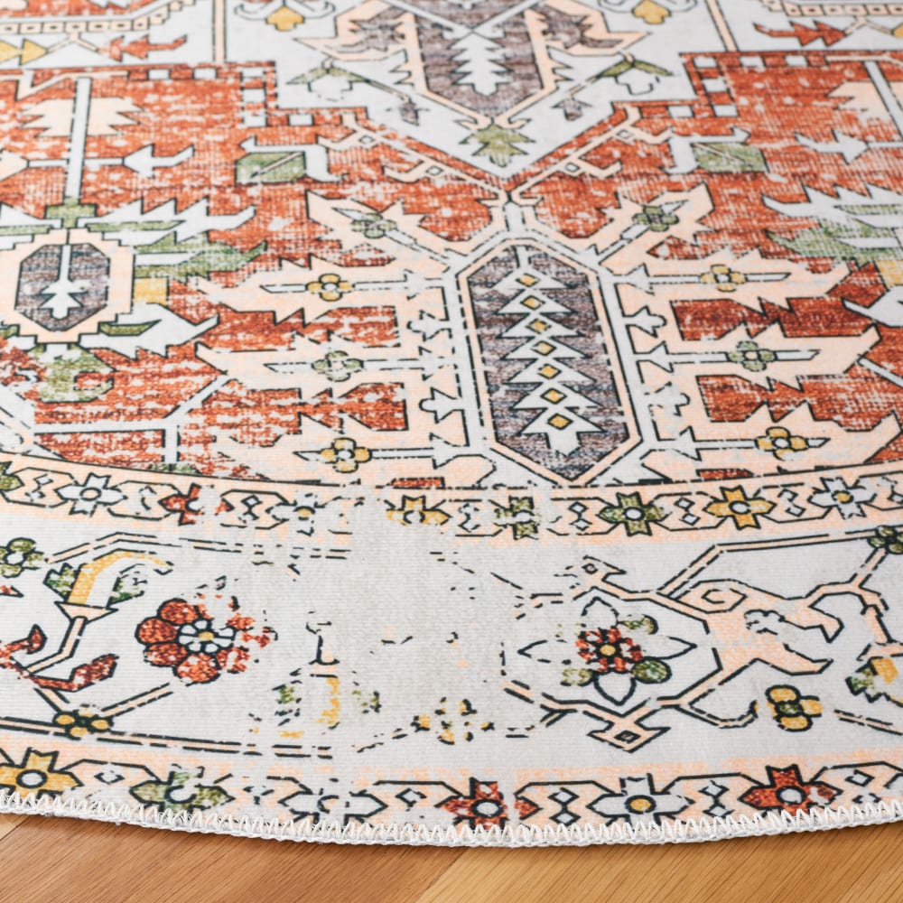 Tapis traditionnel en polyester blanc/orange, 183 cm — vue 4