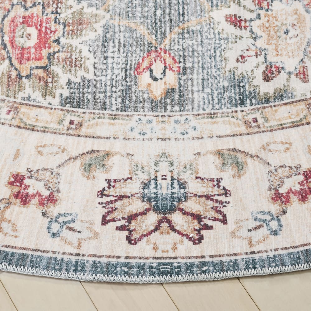 Tapis traditionnel en polyester vert/beige, 183 cm — vue 4