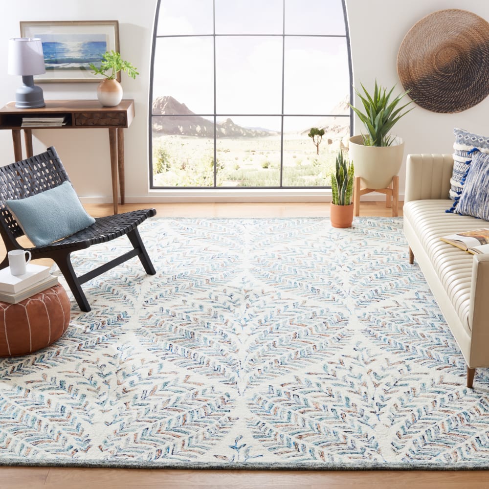 Safavieh Tapis floral en laine blanc/bleu, 244 x 305 cm style classique chic