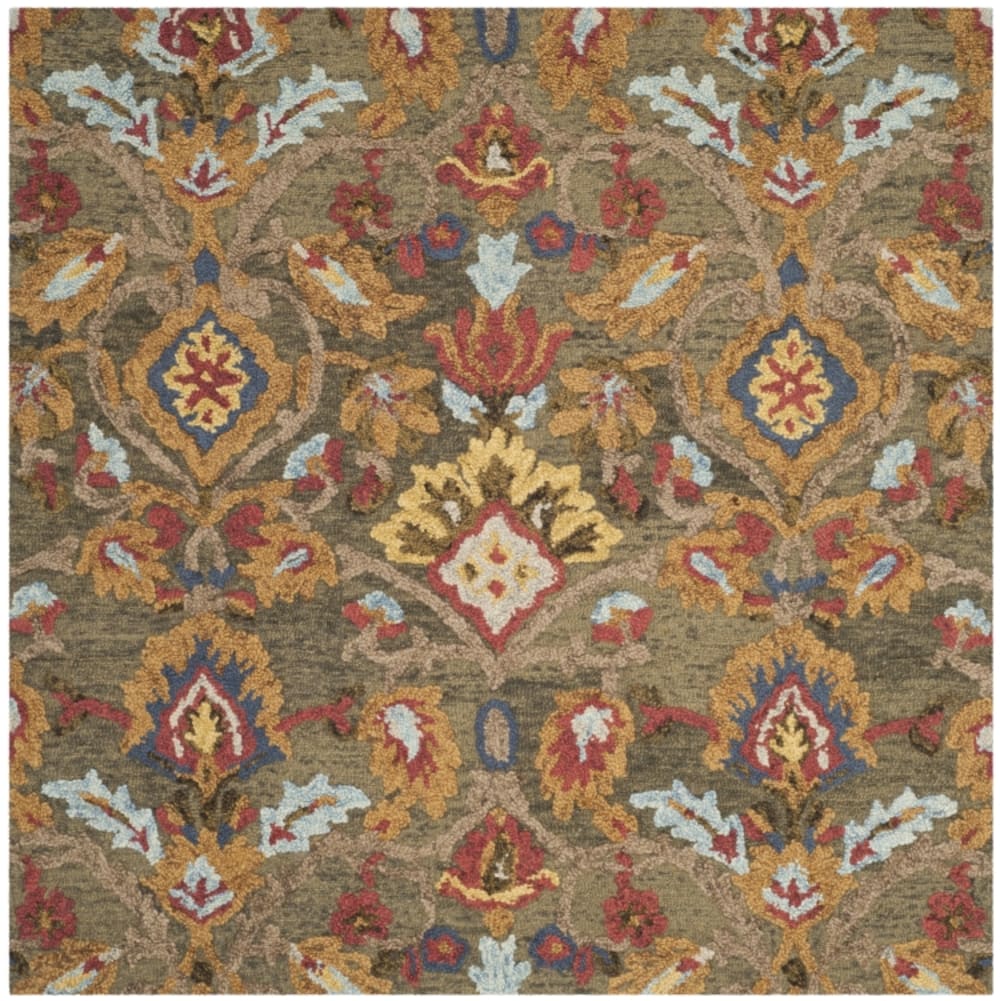 Tapis traditionnel en laine vert/multicolore, 122 x 122 cm