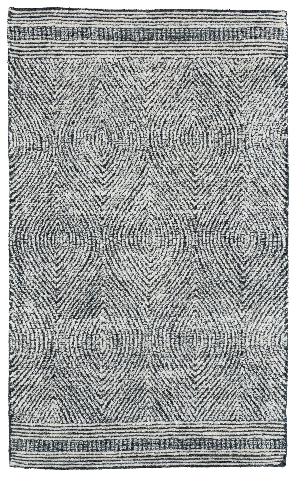 Tapis bohémien en laine blanc/gris, 91 x 152 cm