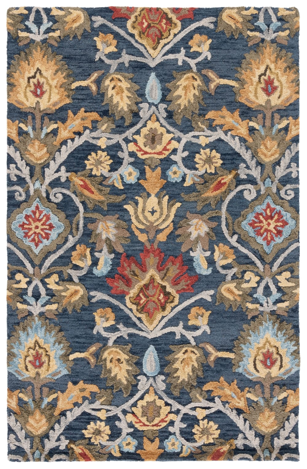 Tapis traditionnel en laine bleu/multicolore, 183 x 274 cm