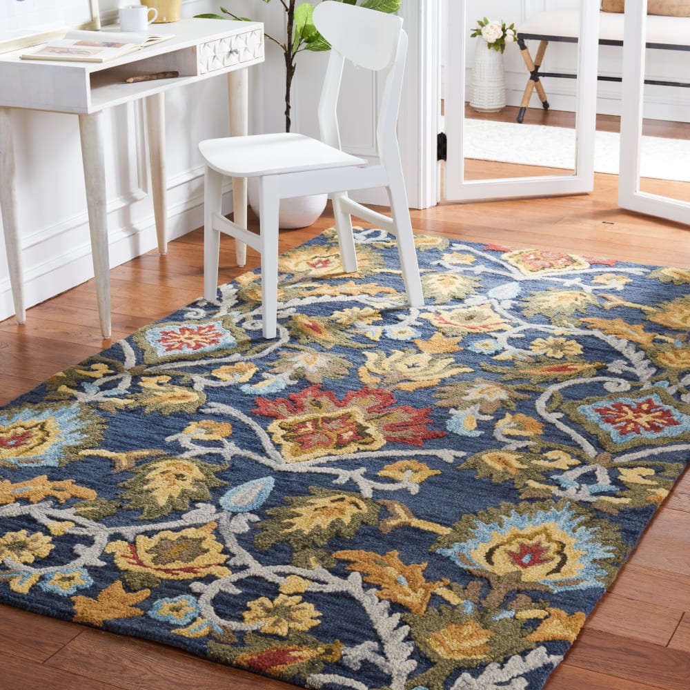 Tapis traditionnel en laine bleu/multicolore, 183 x 274 cm — vue 3
