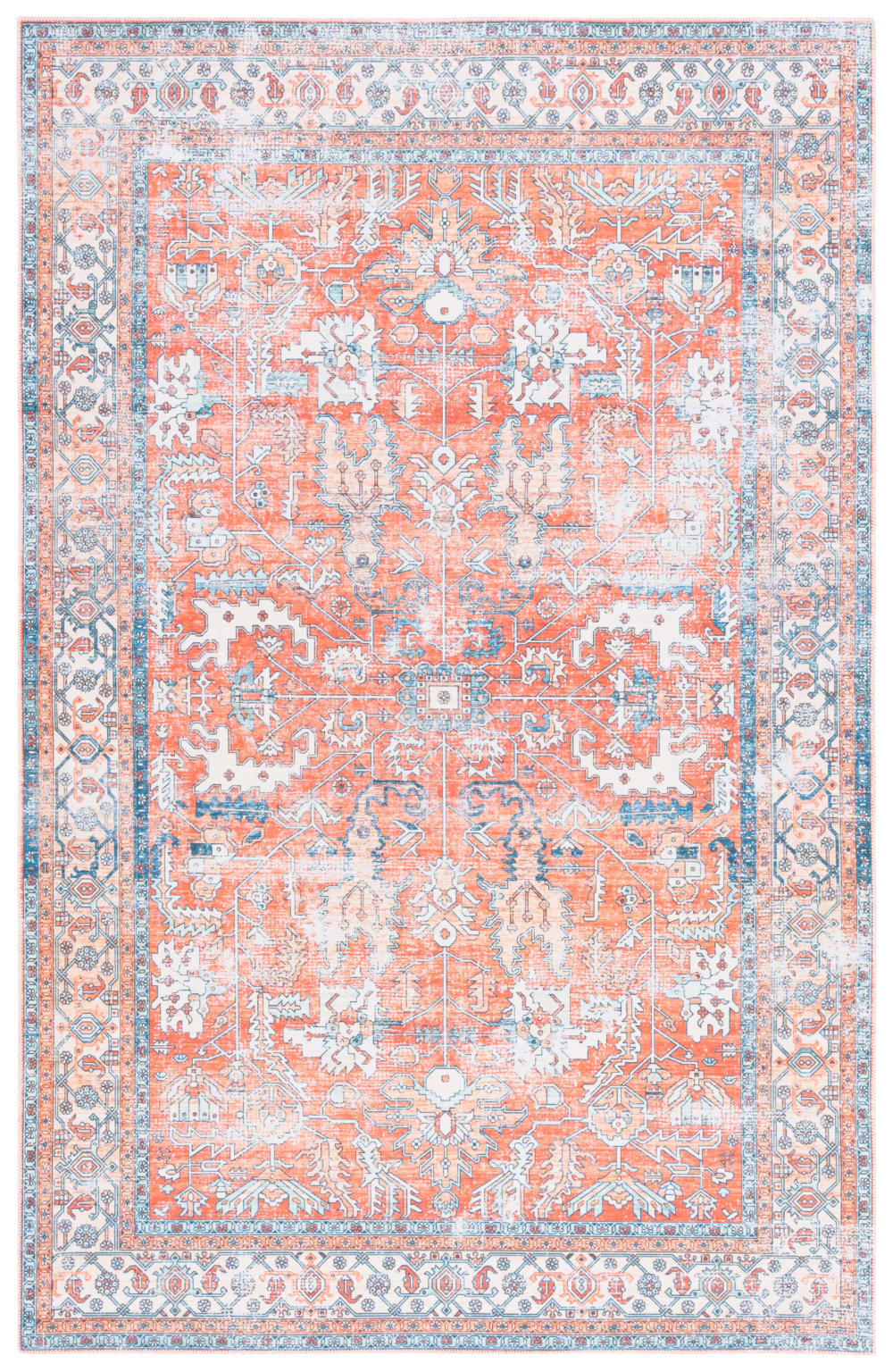 Tapis traditionnel en polyester orange/bleu, 183 x 274 cm