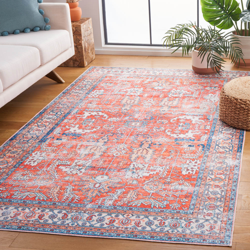 Tapis traditionnel en polyester orange/bleu, 183 x 274 cm — vue 3