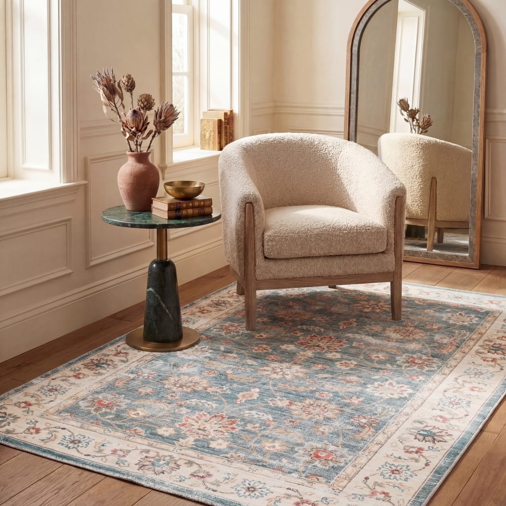 Tapis traditionnel en polyester vert/beige, 183 x 274 cm — vue 3