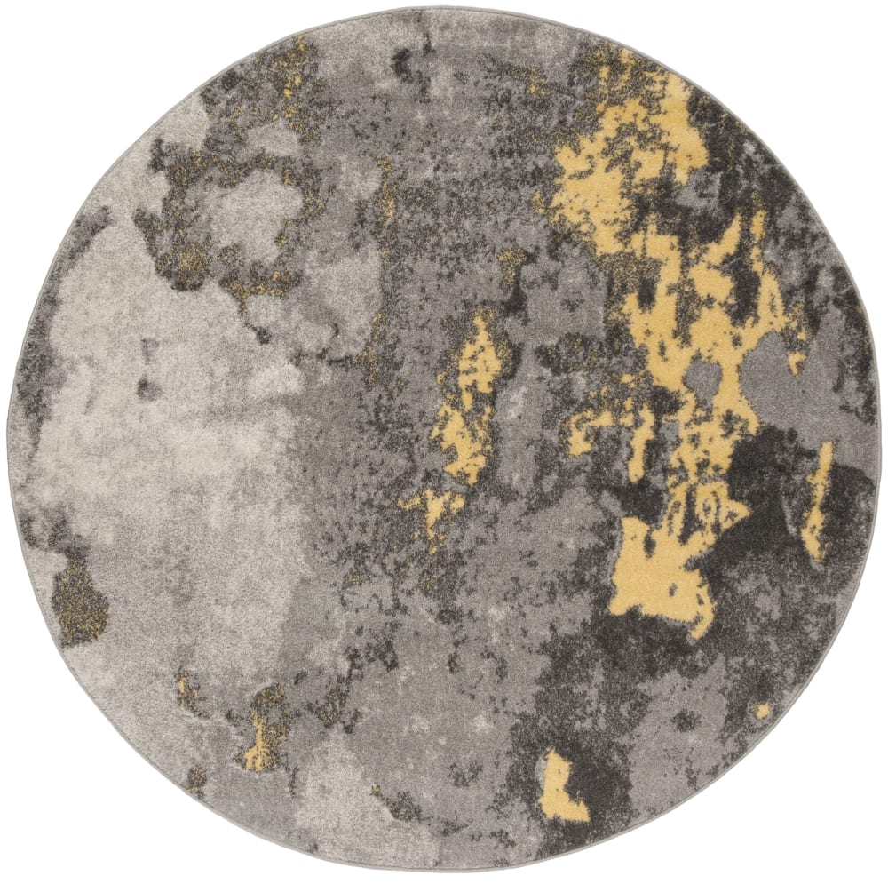 Tapis abstrait moderne en détresse en polypropylène gris/jaune, 201 cm