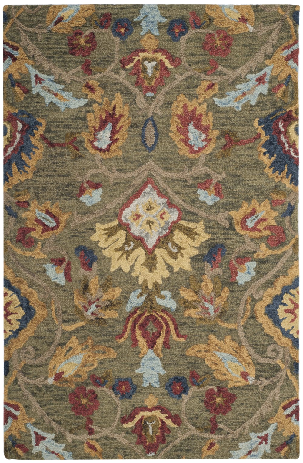 Tapis laine verte/multicolore