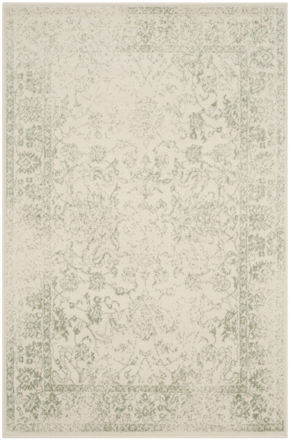 Tapis vintage patiné en polypropylène blanc/vert, 122 x 183 cm