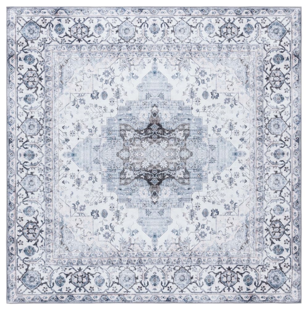 Tapis traditionnel en polyester blanc/bleu, 183 x 183 cm
