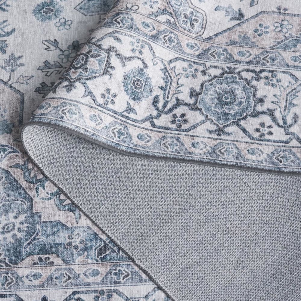 Tapis traditionnel en polyester blanc/bleu, 183 x 183 cm — vue 4
